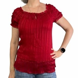 B WEAR Red Textured Cap Sleeve Blouse Small